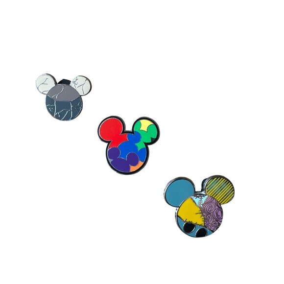 Disney Jewelry - Colorful Disney Mickey Mouse Pins Set Of 3 - Rainbow Patchwork & Crackle Design